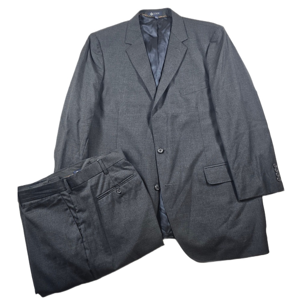 J.Crew Suit Set Mens 46L 2 Piece Pants 40x31 Charcoal Gray Wool 3-Button